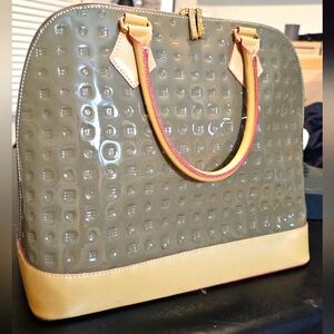 Arcadia Monogram Patent Leather Handle Bag Taupe w/Strap